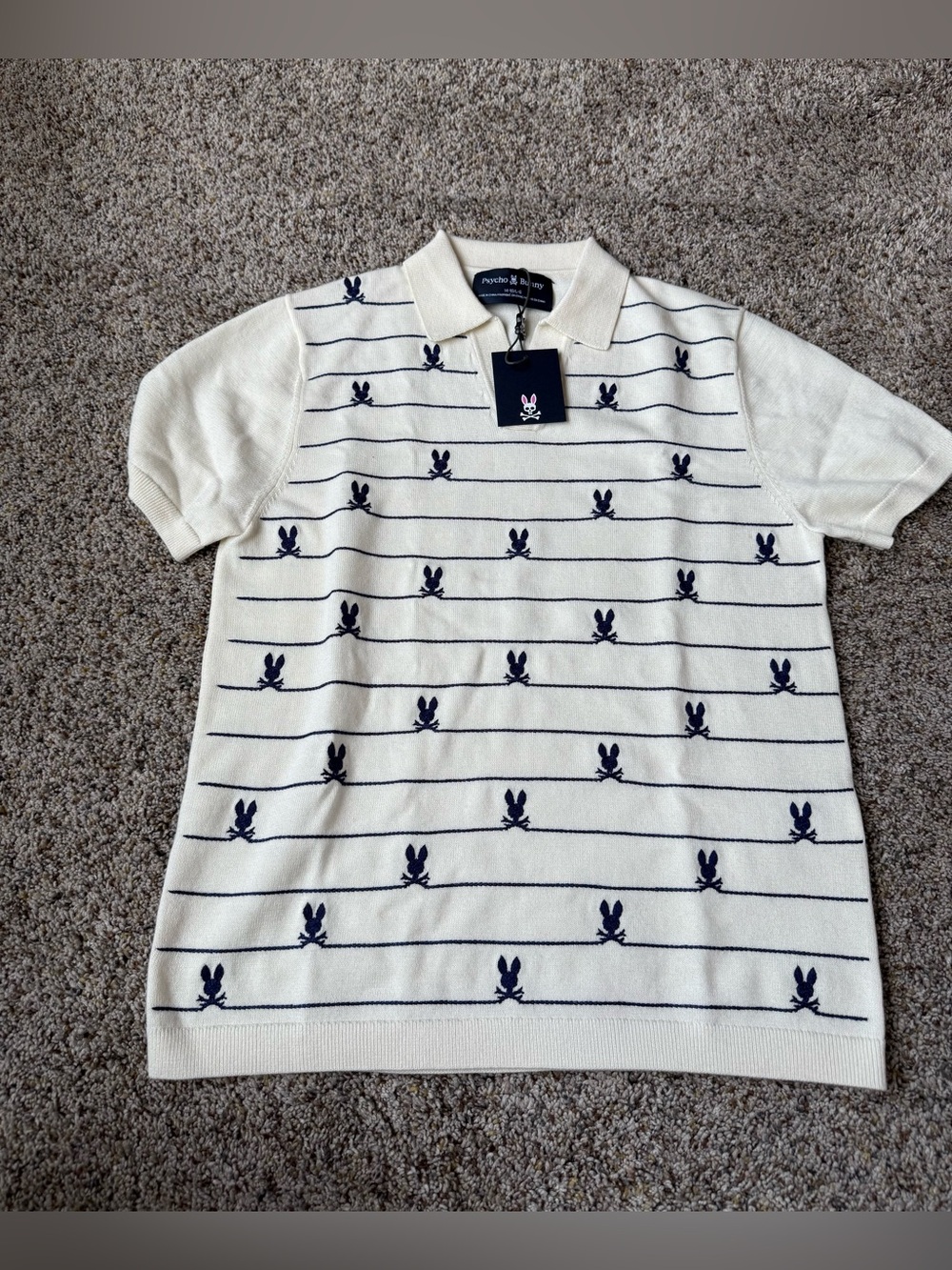 NWT Boys Psycho Bunny Marvin Stripe Bunny Johnny Collar Shirt — Size 14/16